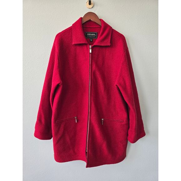 Vintage Red Wool Zip Jacket by Bernardo Essentials Size XL Warm Classic Look - Picture 1 of 11